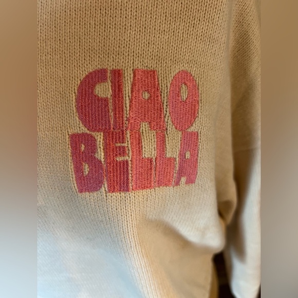 Sincerely Jules Ciao Bella cropped cream color with pink letters sweater - Picture 2 of 6